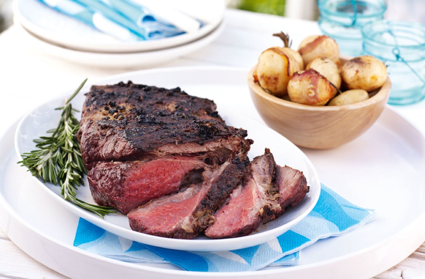 Barbecued rump of beef in Dijon