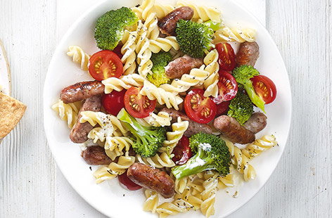 Image of "'Tiny tree' and sausage pasta"