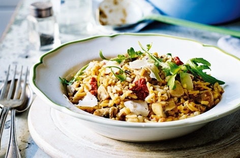 Image of "Quick goat's cheese and mushroom risotto"