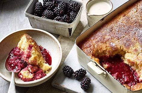 Image of "Blackberry and lime self-saucing pudding"