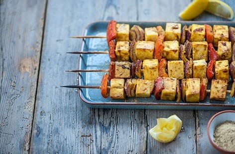 Image of "Alfred Prasad's paneer and red pepper skewers"