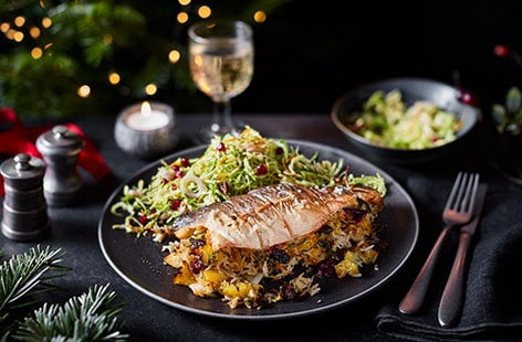 Image of "Pilaf-stuffed sea bass with sprout slaw"