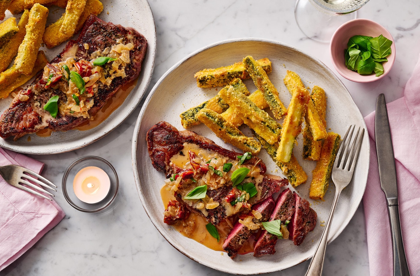'Marry Me' steak with Parmesan courgette fries