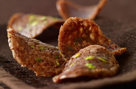 Chocolate and pistachio tuile biscuits