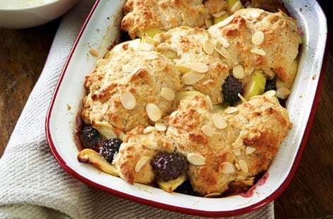 Image of "Blackberry and apple cobbler with lemon yogurt"