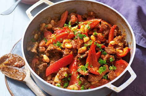 Beef casserole with pecan pilaf