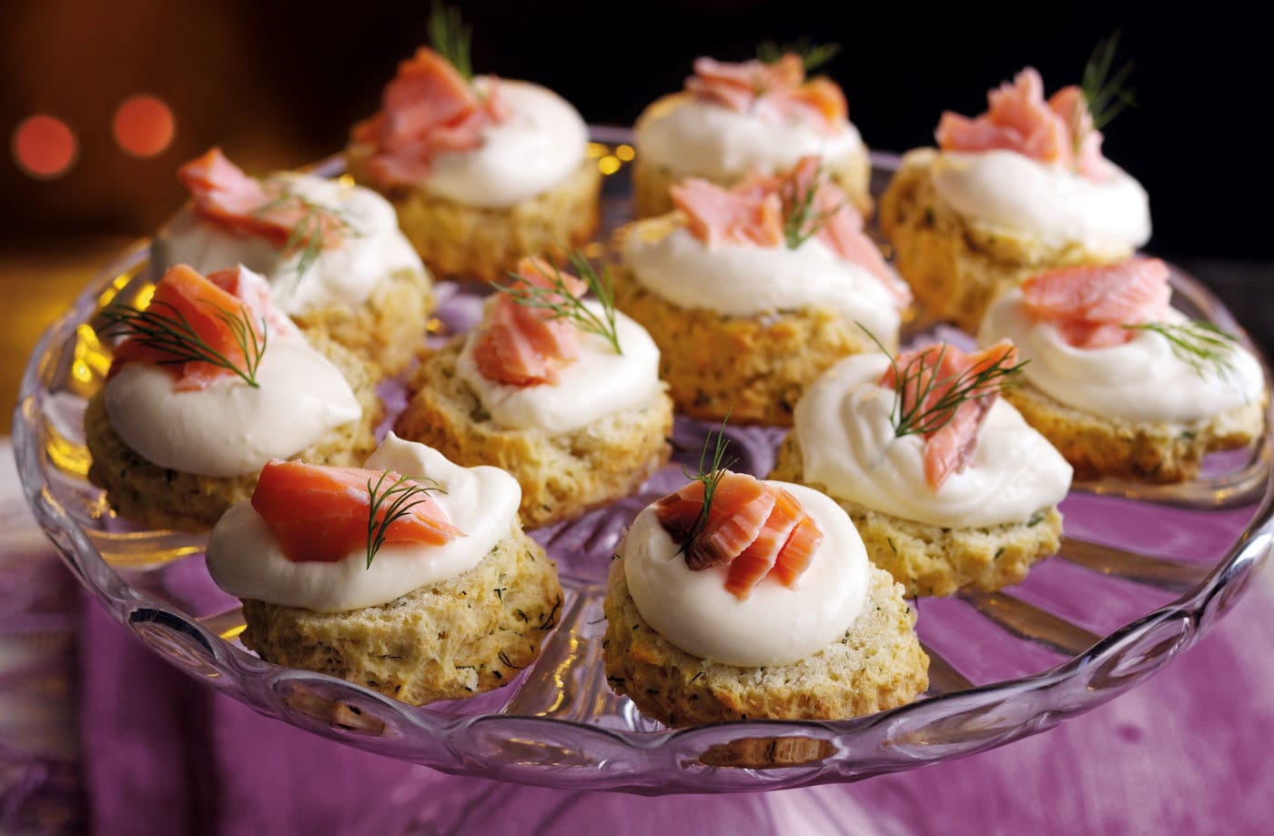 Dill scones with hot smoked salmon and horseradish cream