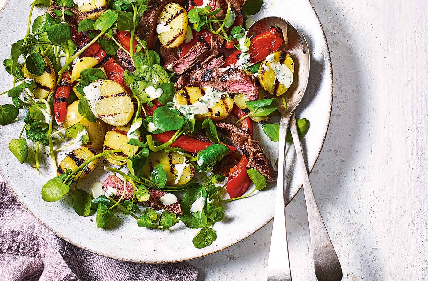 Peppered steak and potato salad