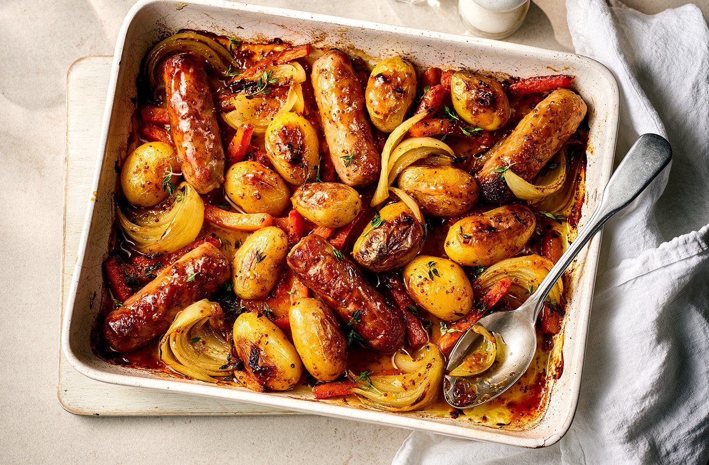 Claire’s apricot sausage traybake