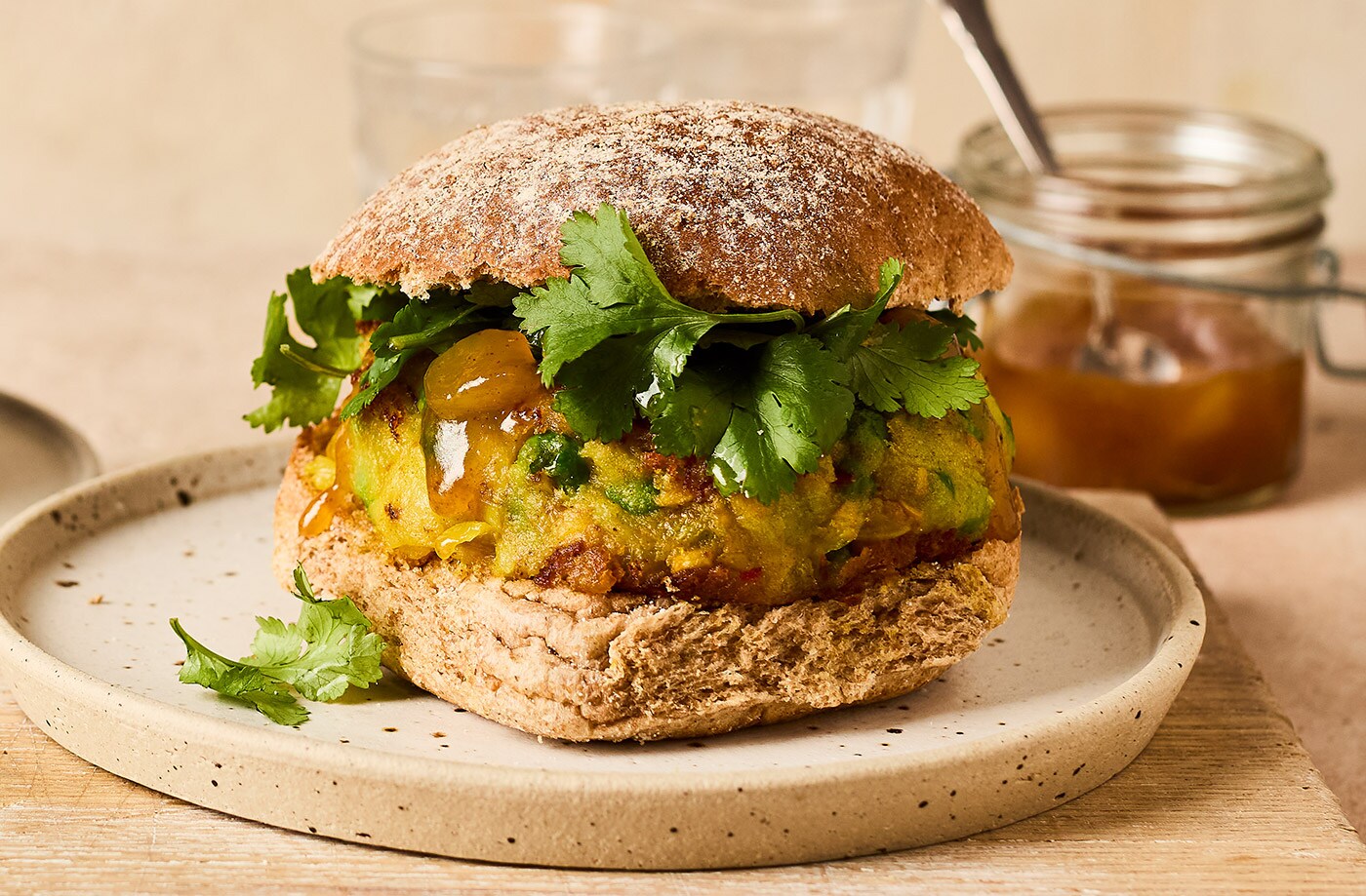 Indian-spiced potato and pea burgers