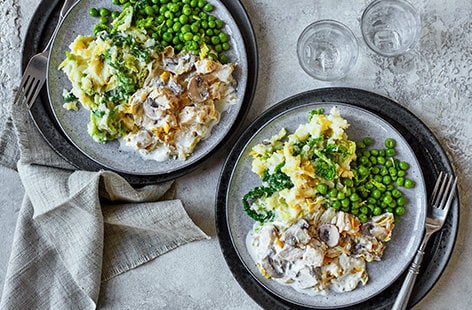 Image of "Creamy mushrooms and chicken with colcannon mash "