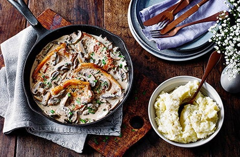 Image of "Mushroom and creamy mustard pork steaks"