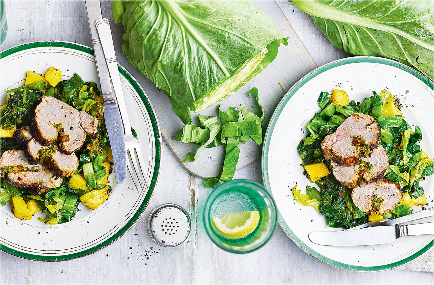 Spiced pork fillet with mango relish