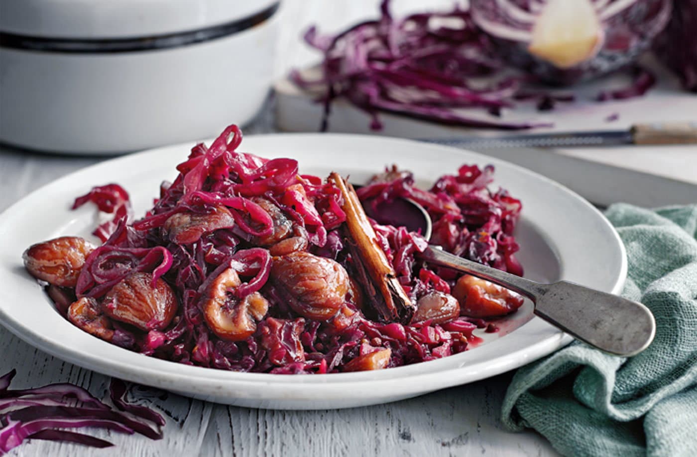 Spiced braised red cabbage with red wine vinegar and chestnuts