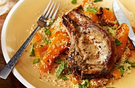 Grilled chops with squash couscous