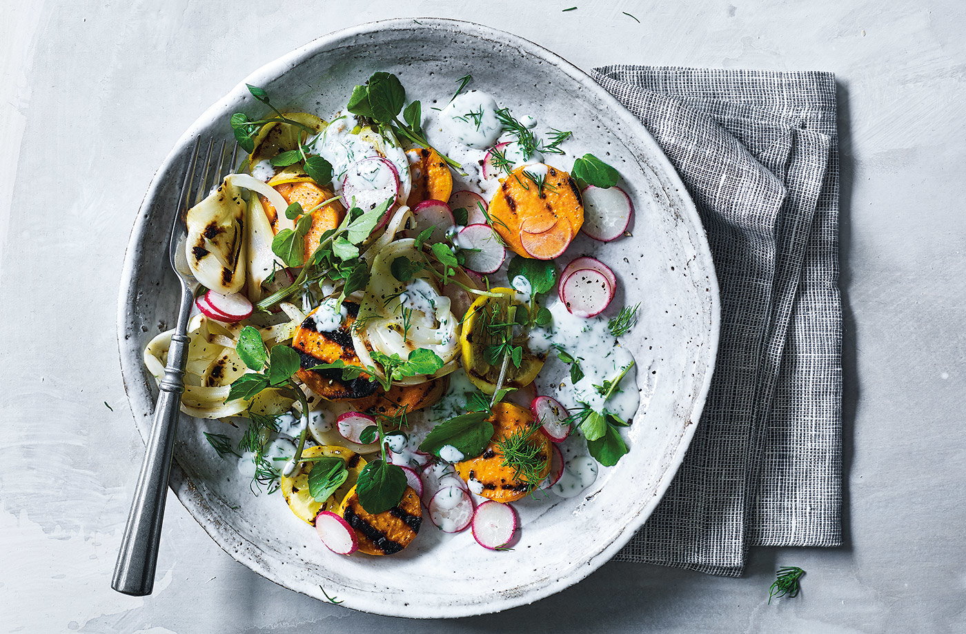 Charred sweet potato and fennel salad