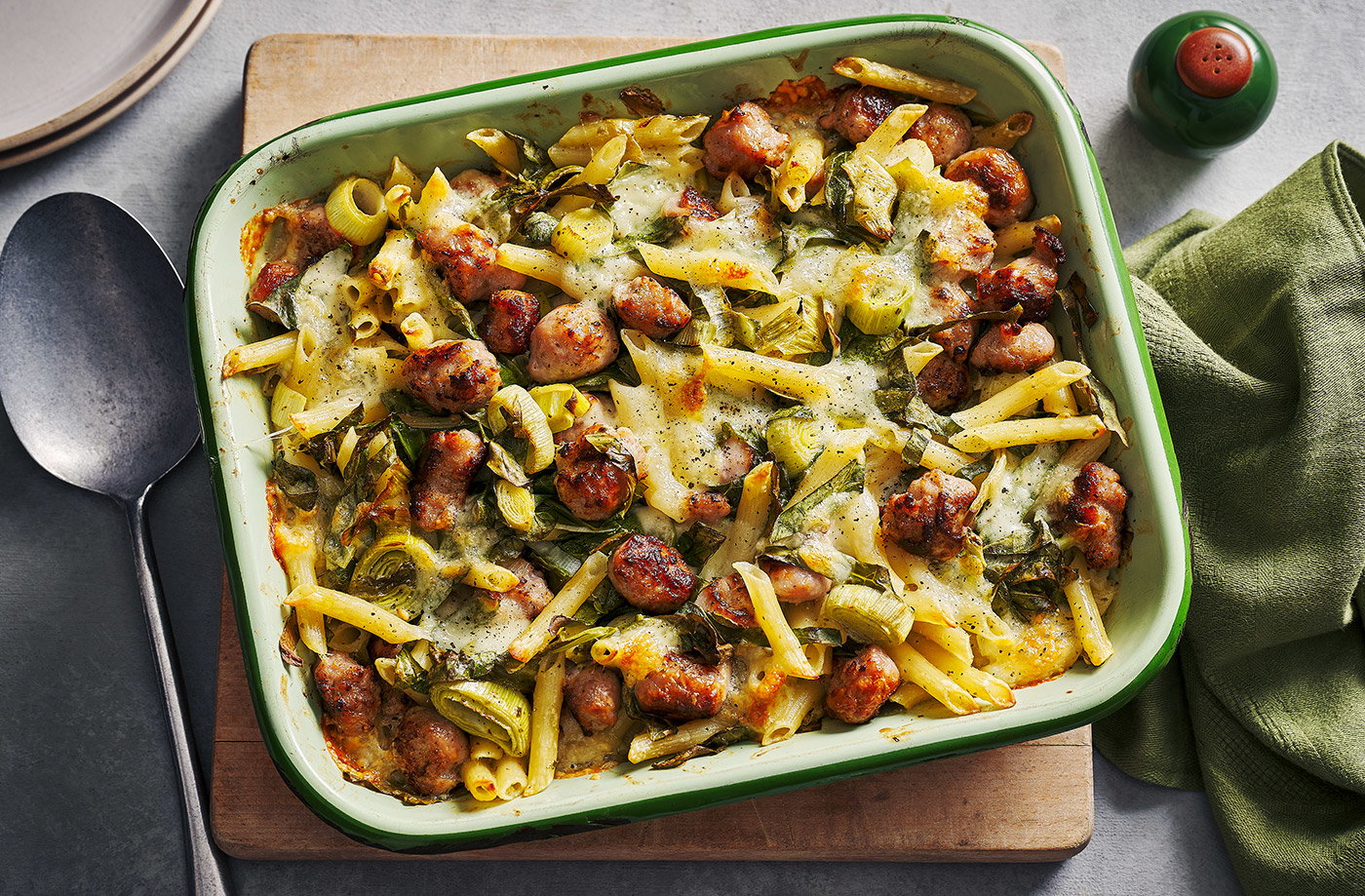 Sausage and greens pasta bake
