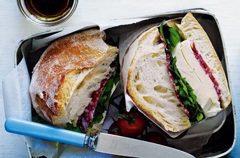 Image of "Crusty Italian roll with balsamic tomatoes"