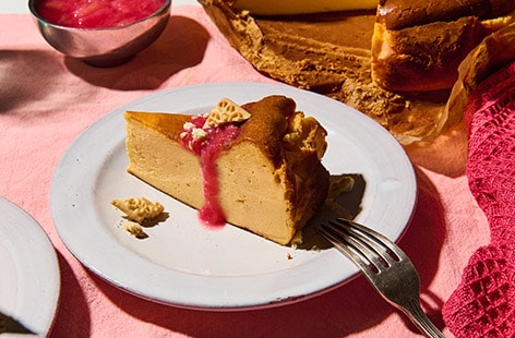 Image of "Rhubarb and custard Basque cheesecake"