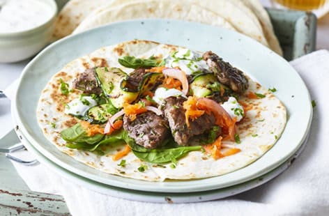 Image of "Lamb kebabs with pickled carrot and mint yogurt "