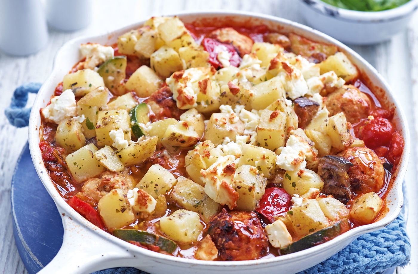 Turkey meatball and aubergine bake