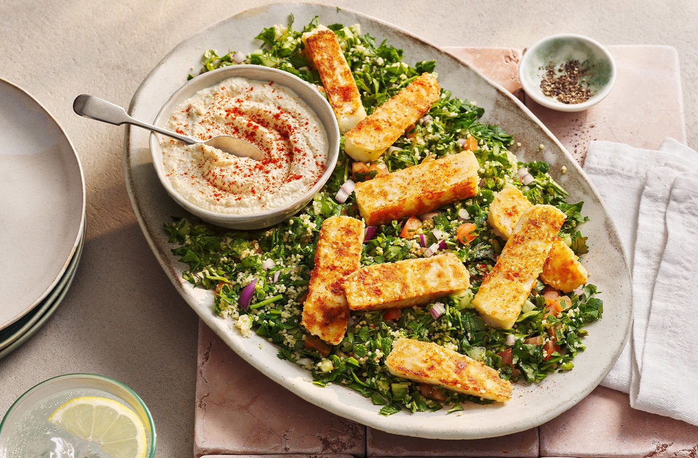 Crispy halloumi tabbouleh