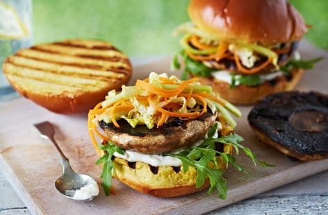 Image of "Mushroom burgers with Asian-style slaw"