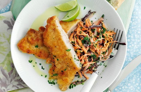 Pork escalopes with coleslaw