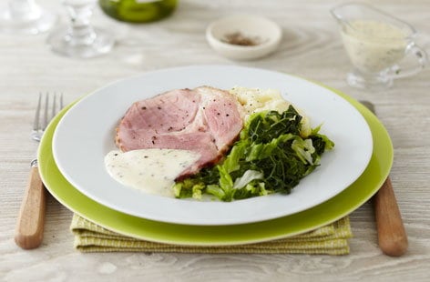 Ham and cabbage with mustard sauce