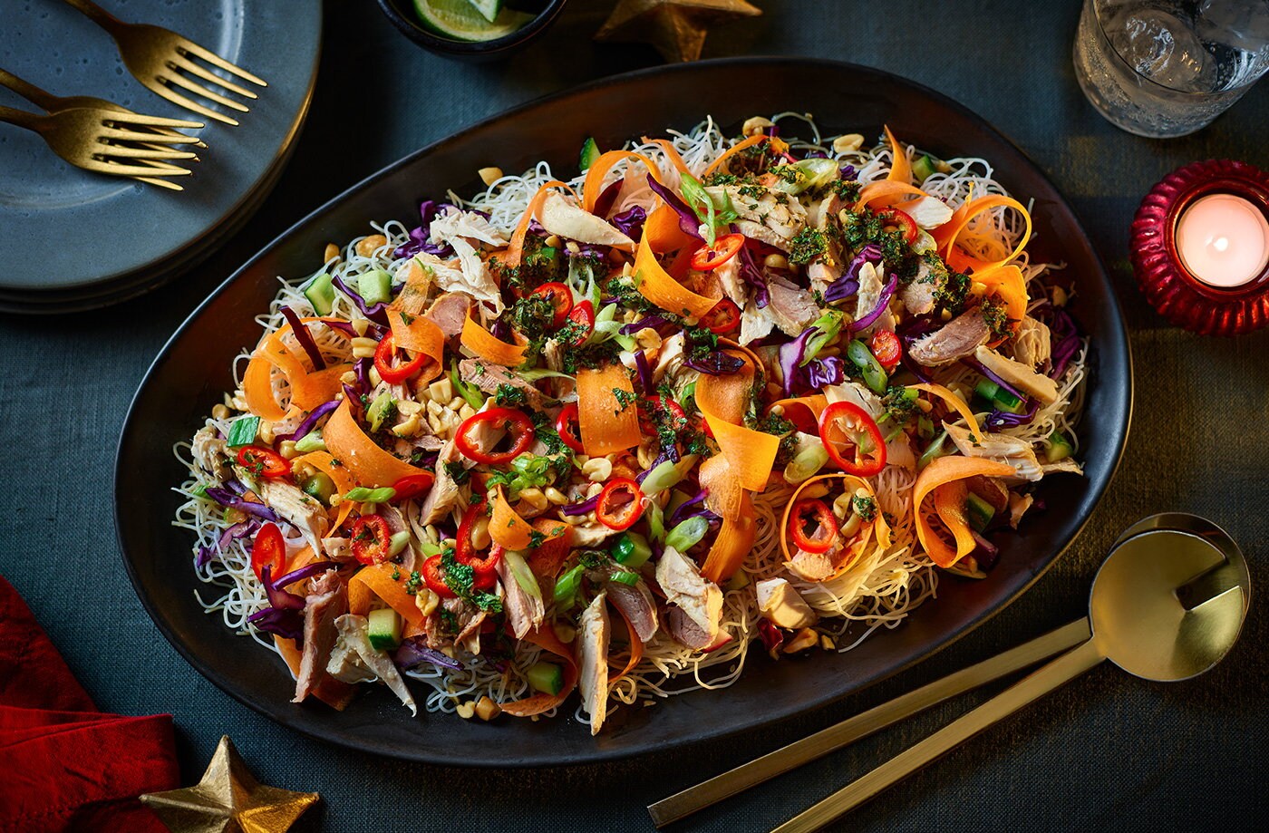 No-cook Vietnamese-style turkey noodle salad with peanut and mint