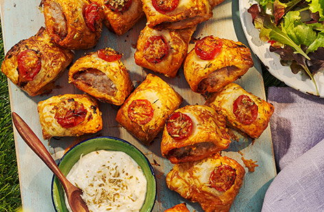 Cheesy 'nduja and tomato sausage rolls