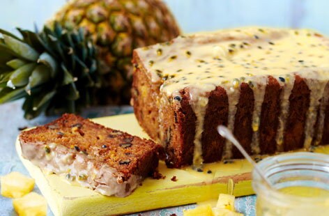 Image of "Pineapple and carrot loaf with passion fruit drizzle"