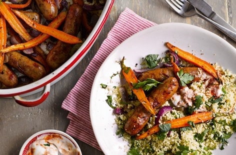 Image of "Sticky sausages with carrots and couscous"