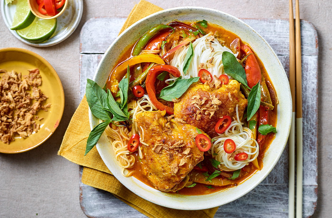Chicken curry noodle bowls