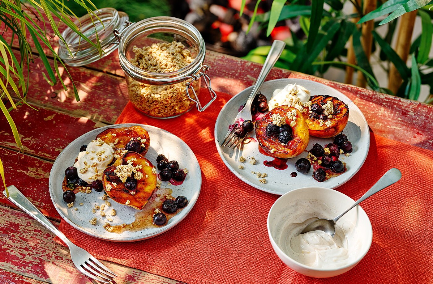 Griddled peach and blueberry parcels