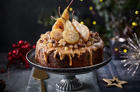Image of "Poached pear caramel drip cake"