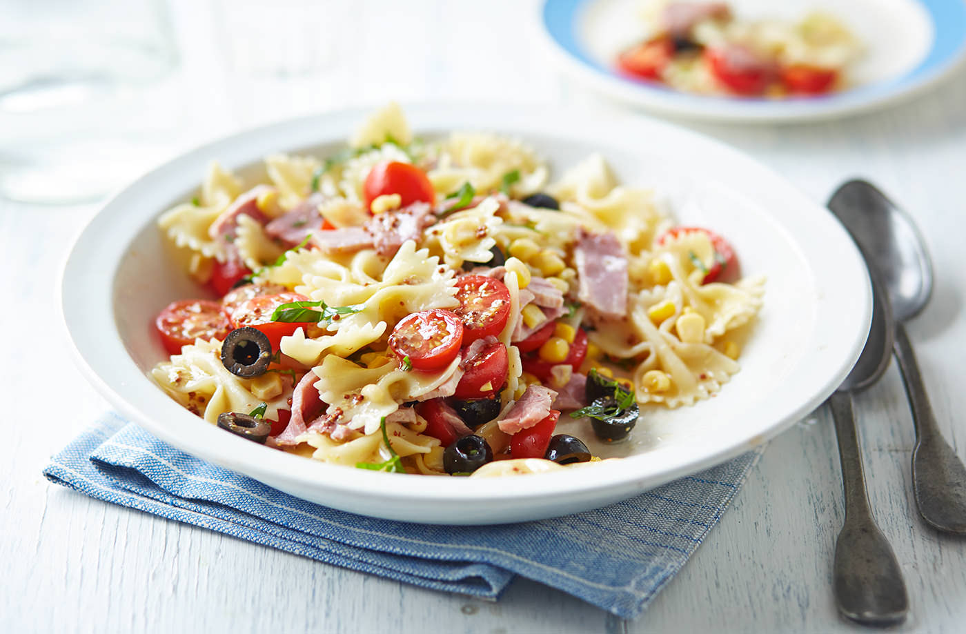 Leftover ham, lemon and mustard pasta salad