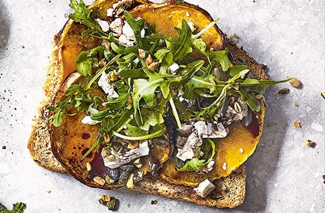 Image of "Roast butternut squash with rocket and seeds toast topper"