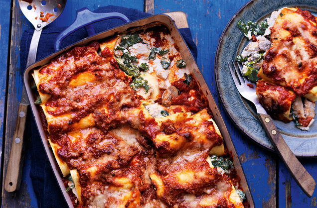 Chicken, mushroom and kale cannelloni
