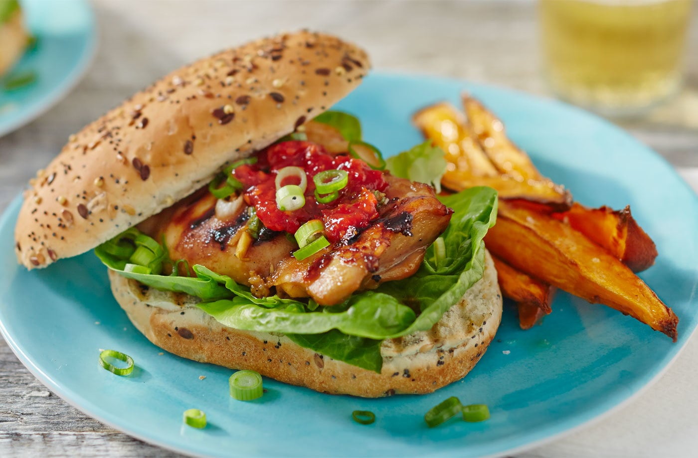 Korean BBQ chicken burgers