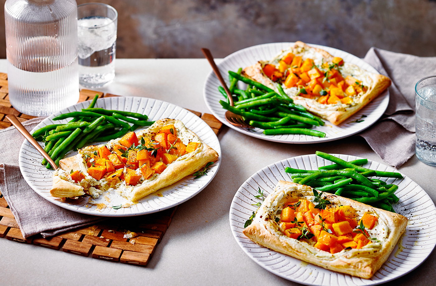 Mini butternut squash and sweet potato tarts