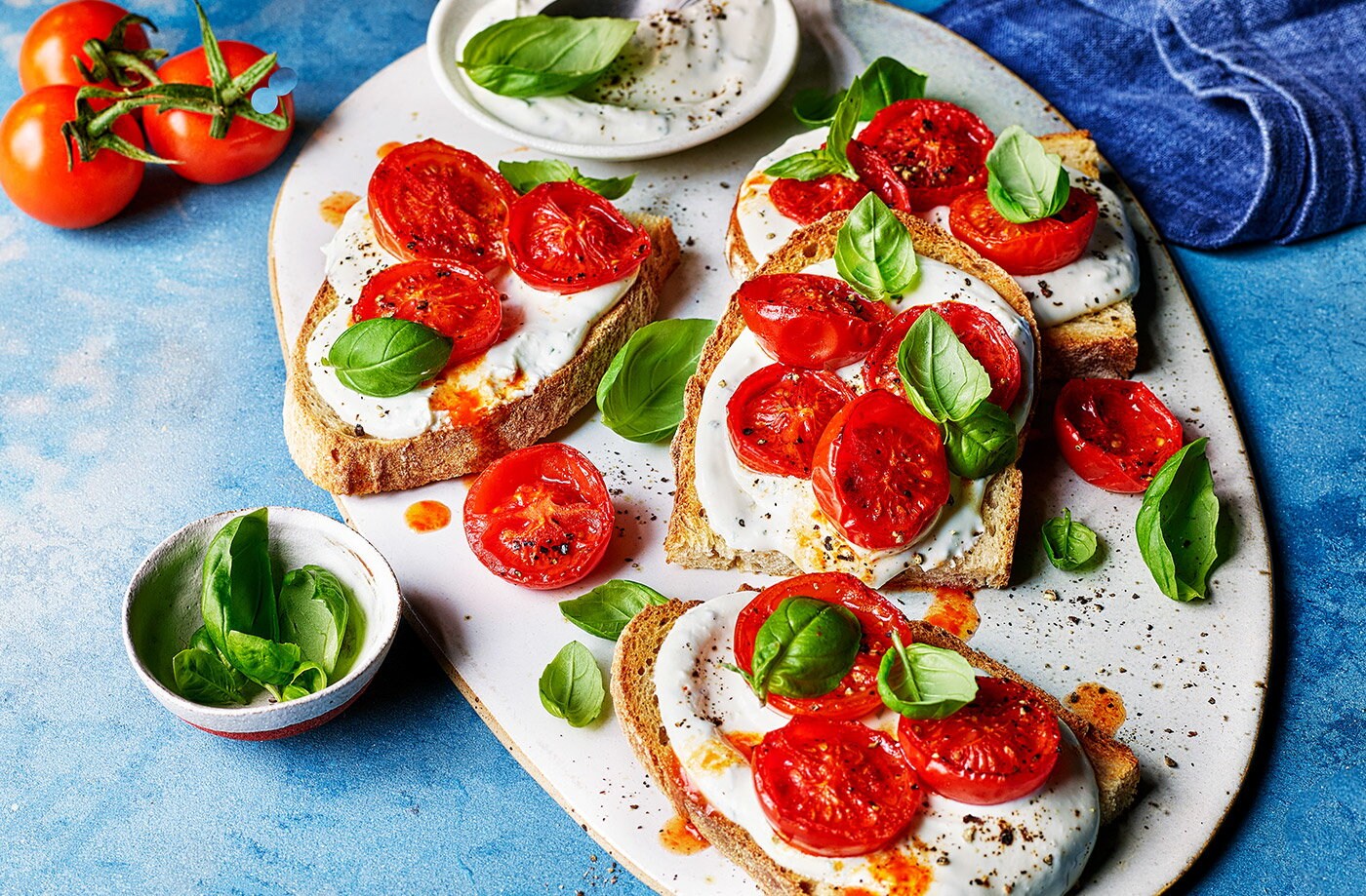 Roasted tomato and whipped feta toasts