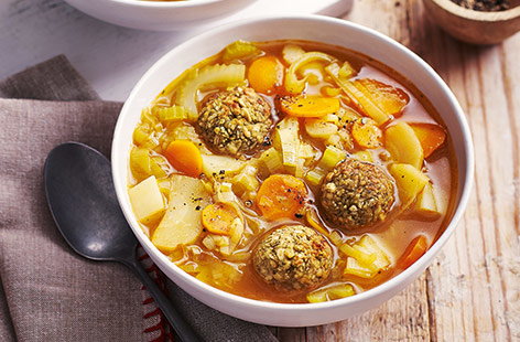 Image of "Chunky veg soup with stuffing dumplings"