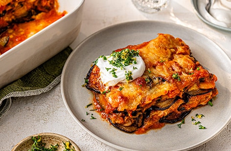 Image of "Demi Singh's aubergine and butter bean parmigiana"