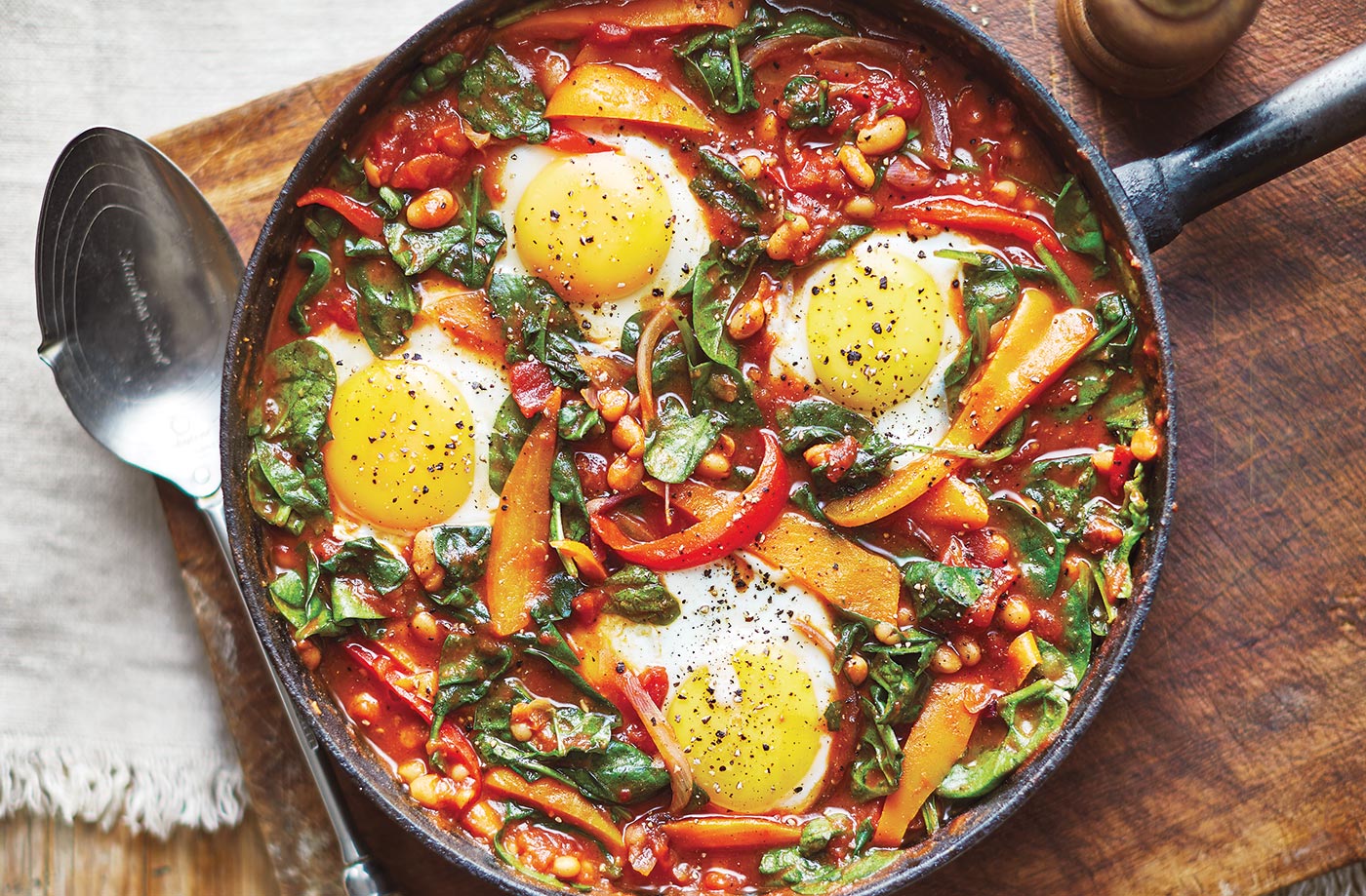 Baked eggs and beans