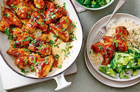 Image of "Sticky hoisin wings with bashed cucumber salad"