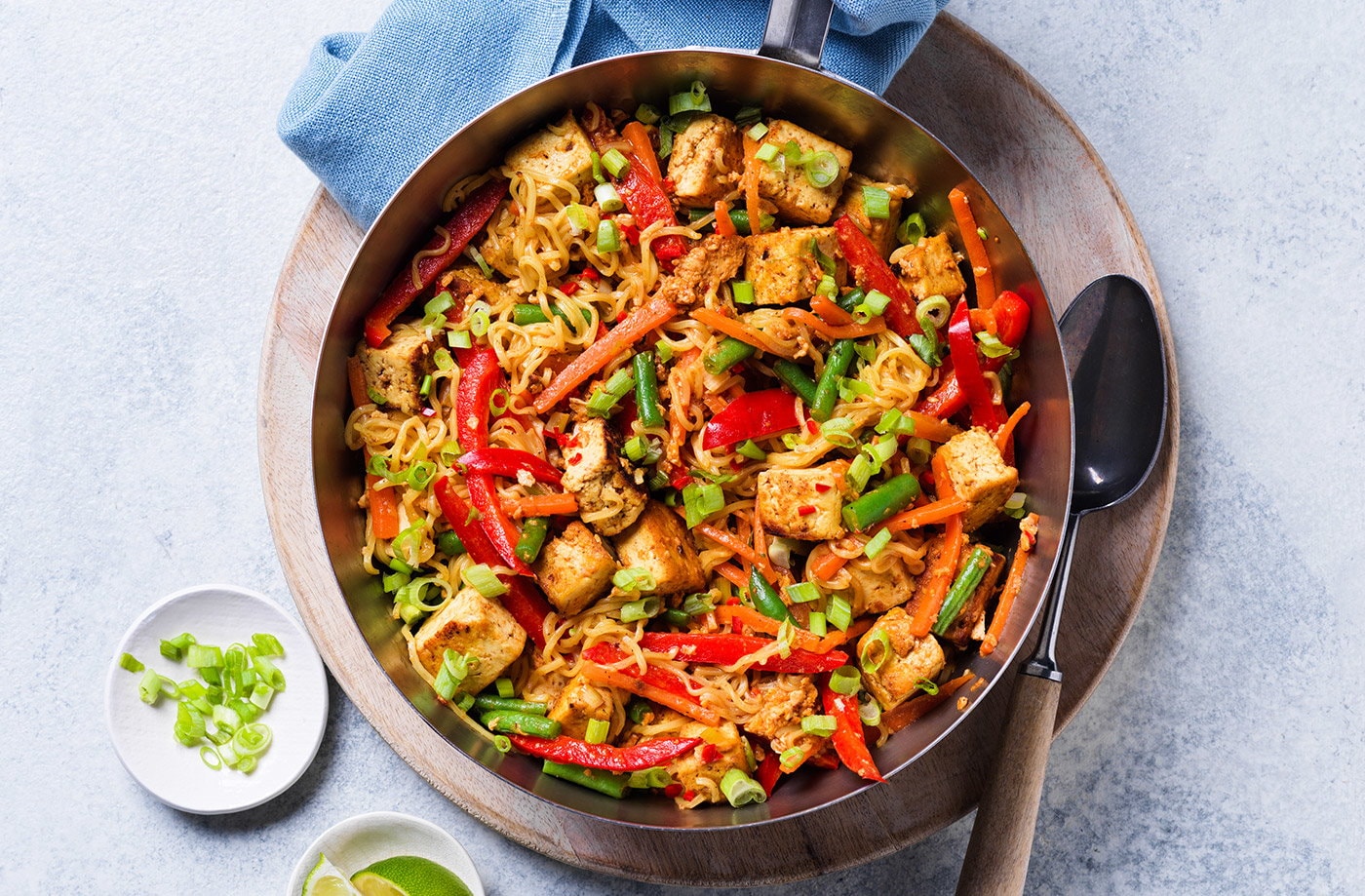 Singapore-style noodles with crispy tofu