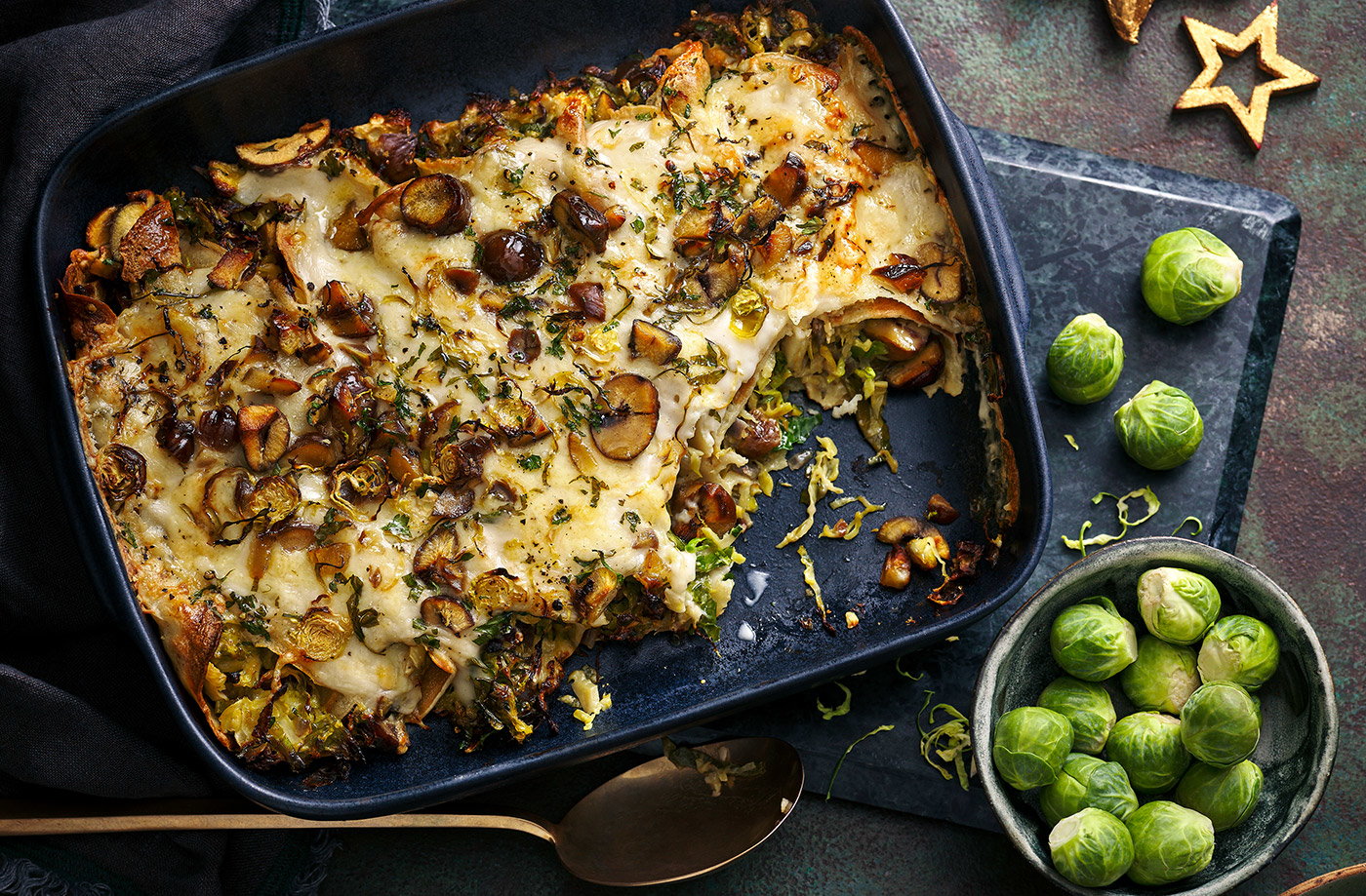 Crispy sprout and chestnut baked crêpes