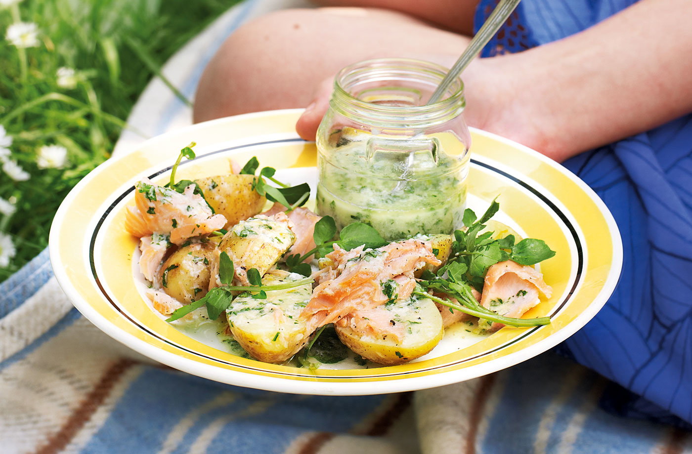 Salmon and potato salad with horseradish dressing