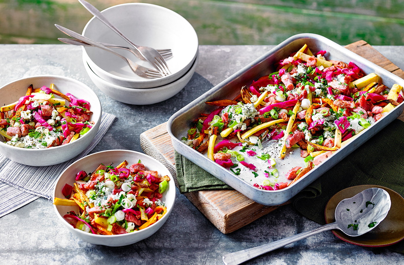 Loaded sweet potato and parsnip fries